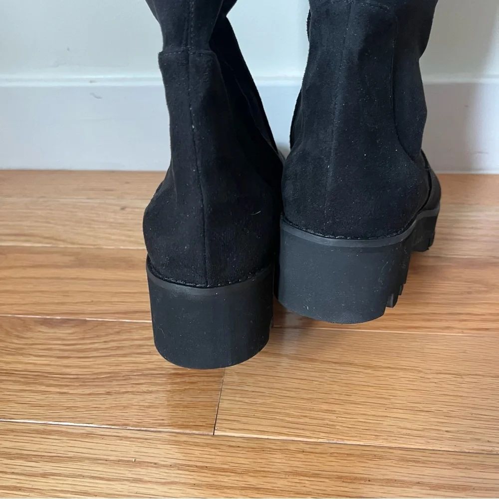 Theory Black Over the Knee Lug Sole Faux Suede Platform Chunky Boots EUC Size 40